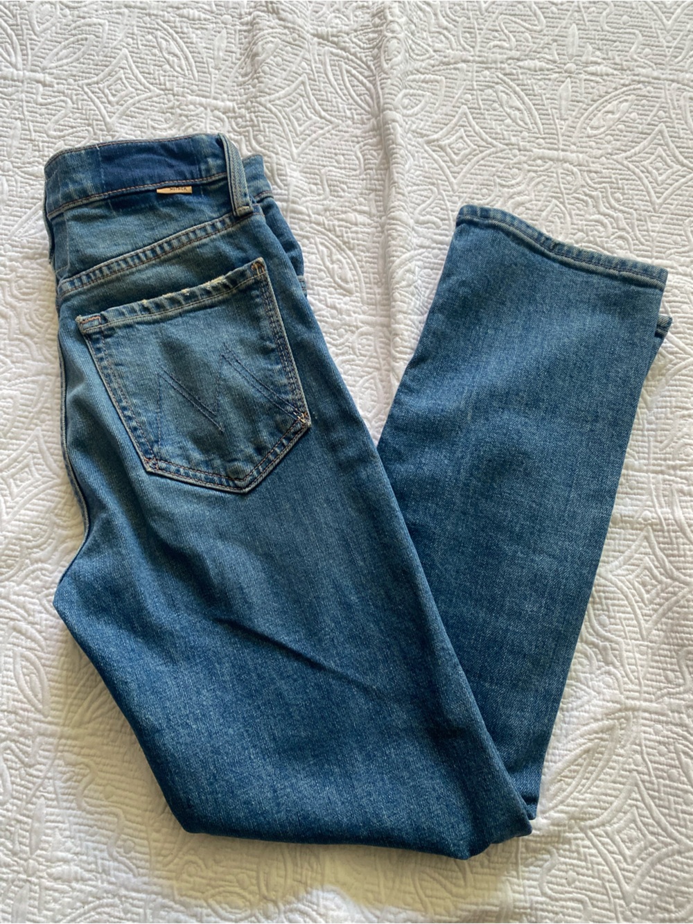 MOTHER Straight-Leg Jeans in Medium Blue Wash